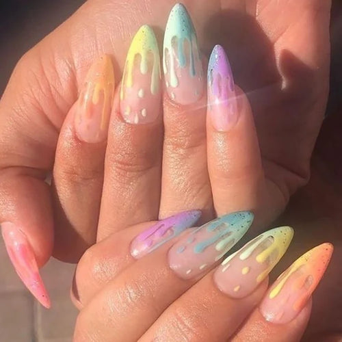 Artistic Drip-Effect Stiletto Press-On Nails Bowlift