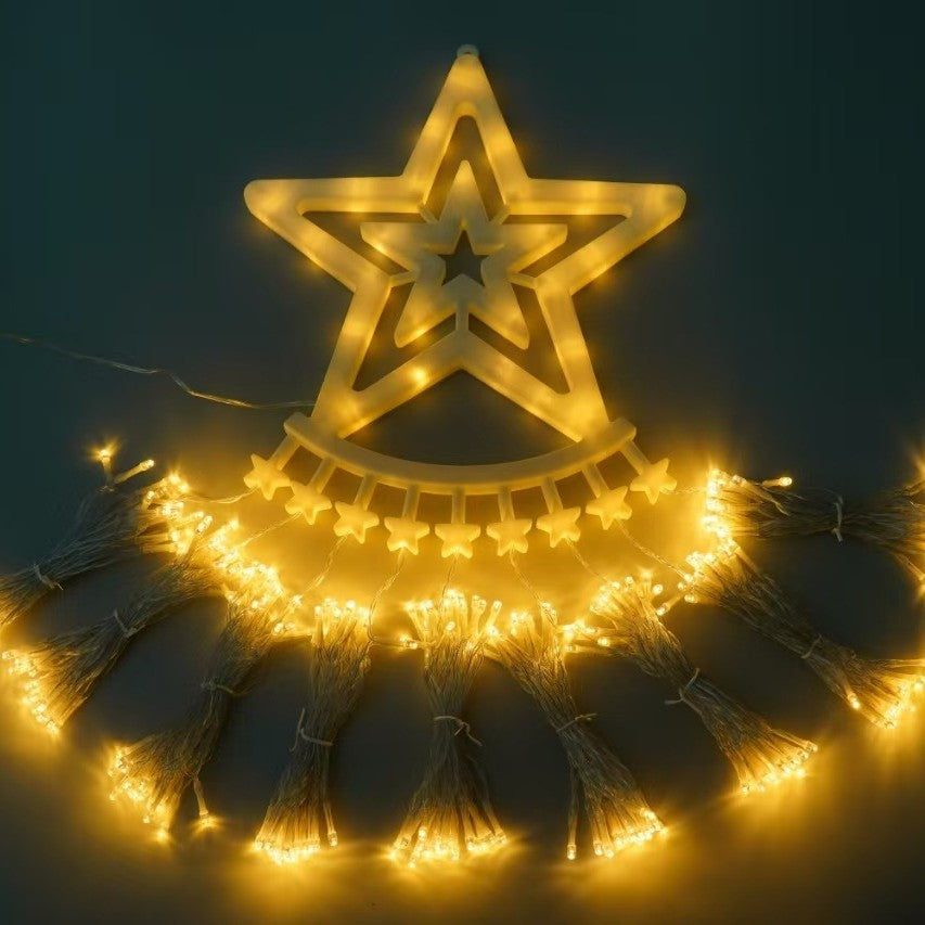 Decorative Star LED Wall Lamp With Warm Twinkle Tassel Fairy String Lights Bowlift