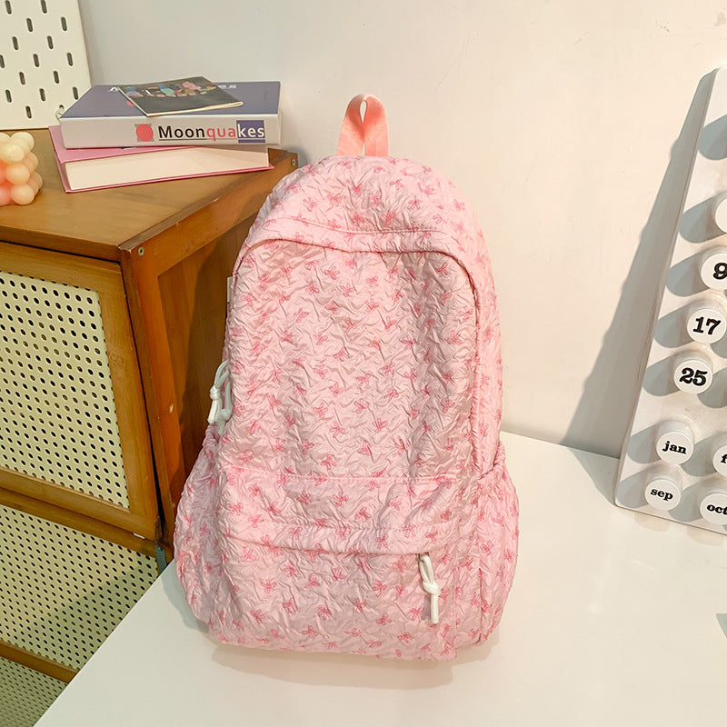 Quilted Floral Patterned Backpack Bowlift