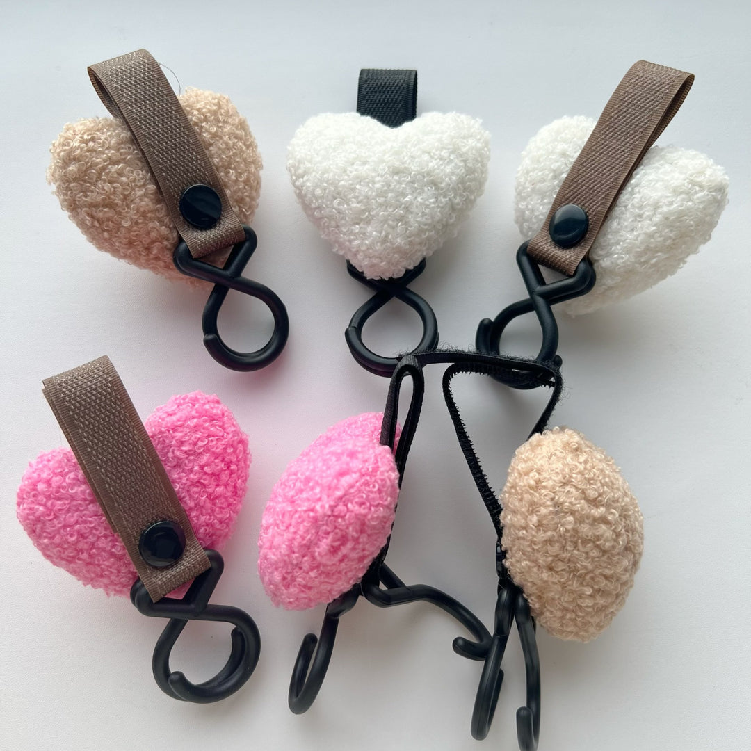 Plush Heart Bag Charm Keyring with Fabric Loop and Rubber O-Ring