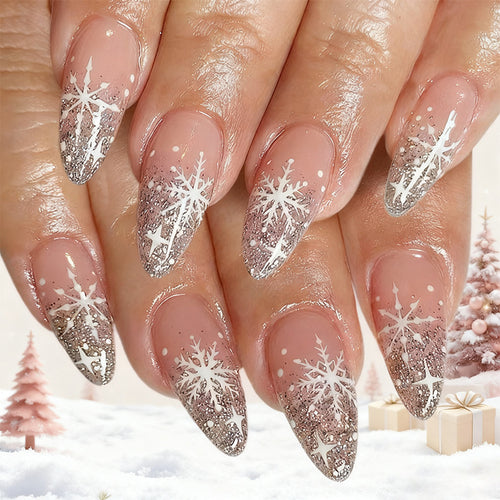 Glittery Snowflake Nail Art Bowlift