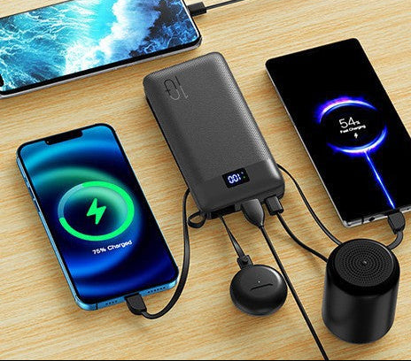 Slim High-capacity portable power bank with integrated charging cables and digital LED display Bowlift