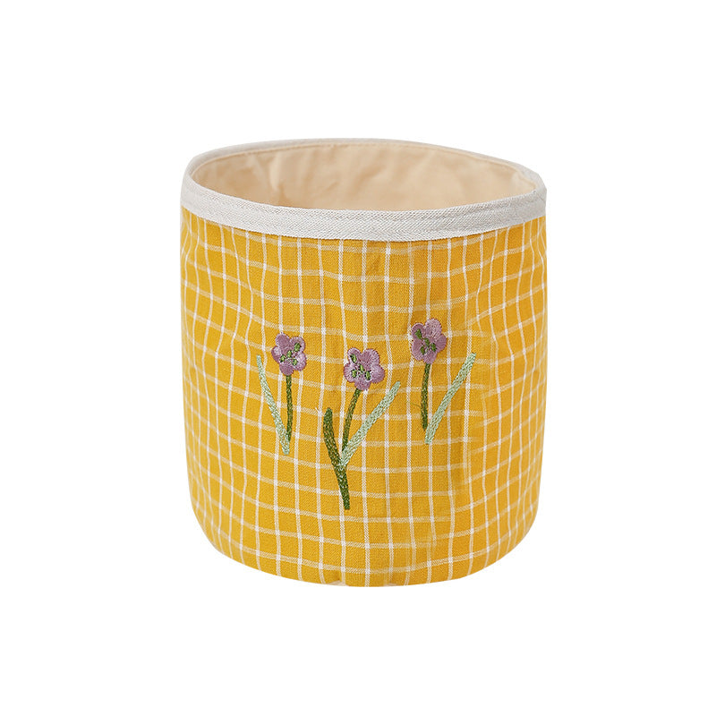 Padded fabric storage basket with Vichy check and embroidered lavender motif Bowlift