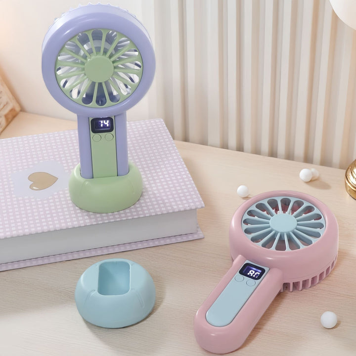 Ladies portable handheld fan with digital speed display Bowlift