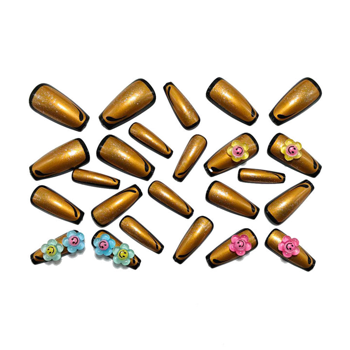 Artificial nails with eye-catching glitter and colorful floral appliqués Bowlift