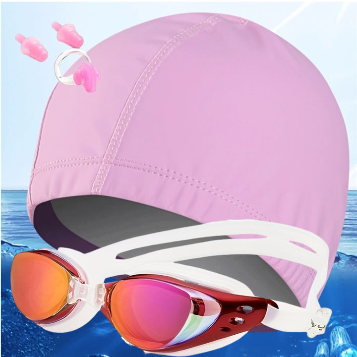 Swim set with hydrodynamic swimming goggles and Bowlift swim cap
