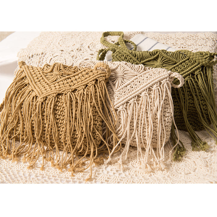 Macrame Handbag with Fringes and Adjustable Shoulder Strap Bowlift