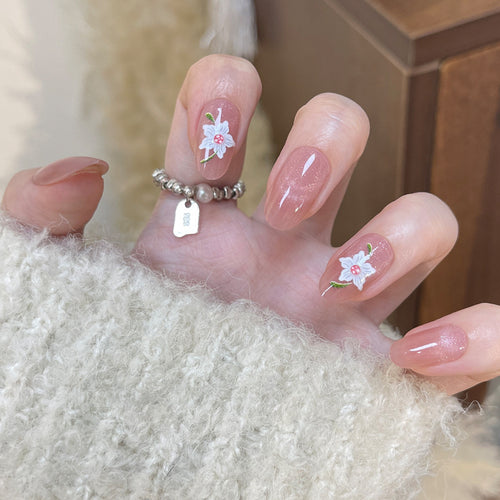 Artistic Floral Press-On Nails Bowlift