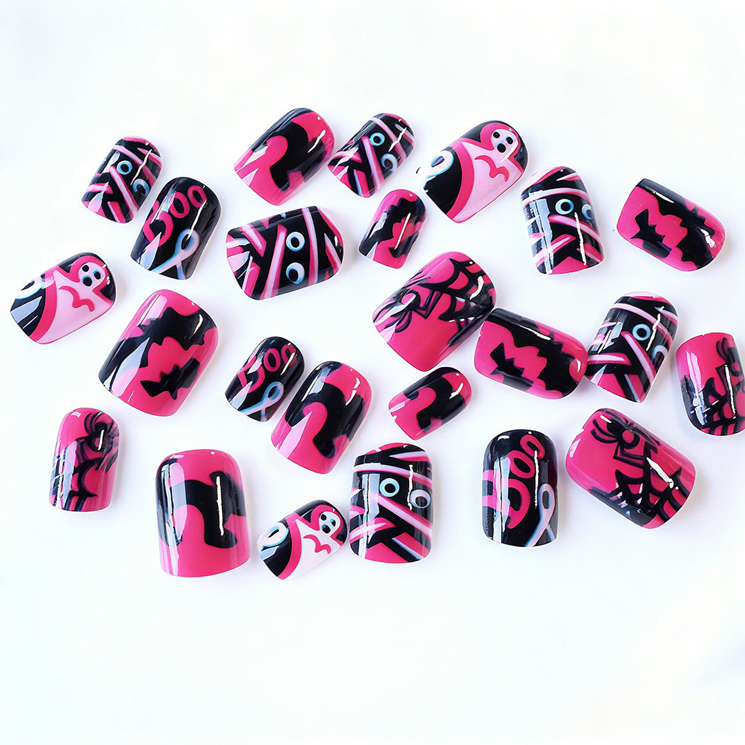 Halloween Artificial Nails with Playful Designs and Glitter Details Bowlift