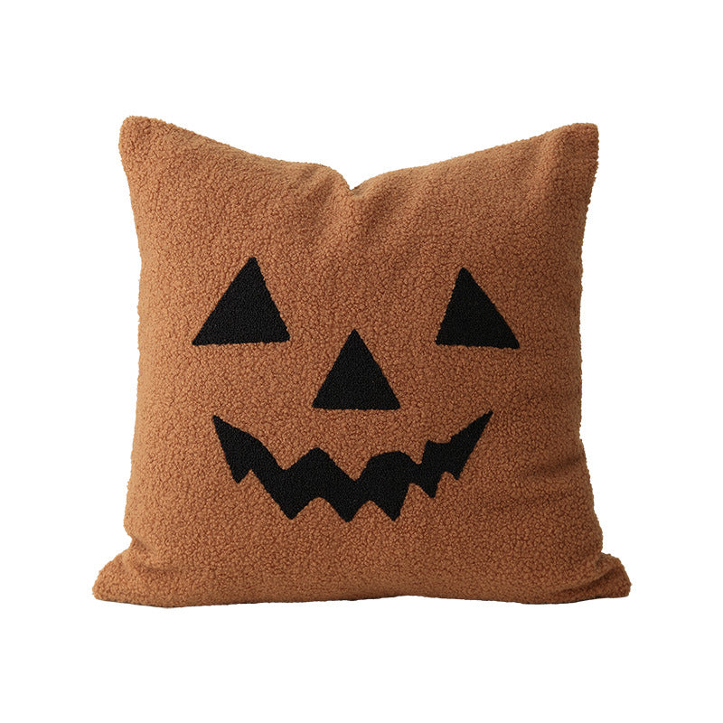 Square Decorative Pillow with Embroidered Halloween Ghost and Boucle Surface Bowlift
