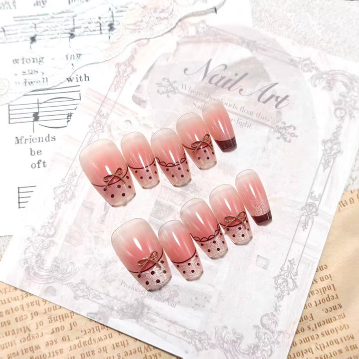 Acrylic Nail Set with Elegant Bow Design Bowlift