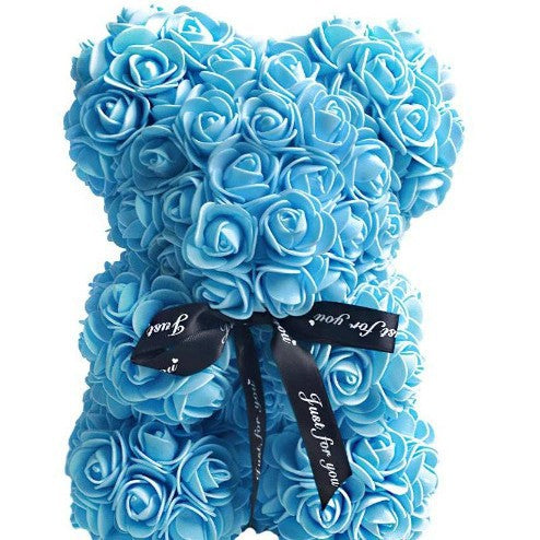 Handcrafted Foam Rose Teddy Bear Gift Sculpture With Satin Ribbon