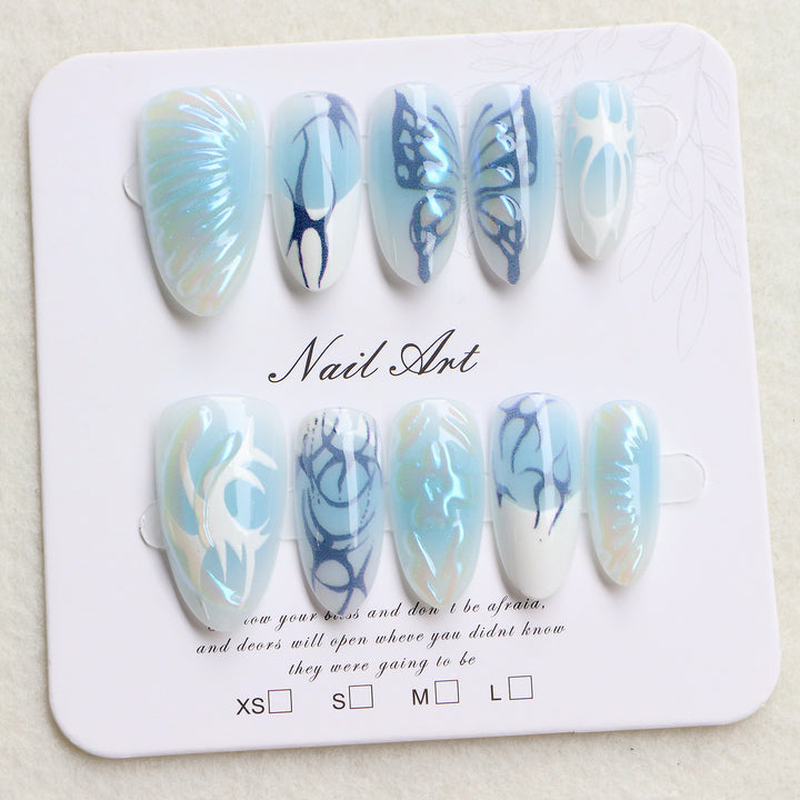 Decorative Press-On Nail Art Set with Oceanic Designs Bowlift