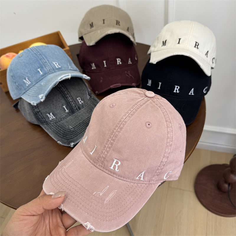 Women's Distressed Denim Baseball Cap Bowlift