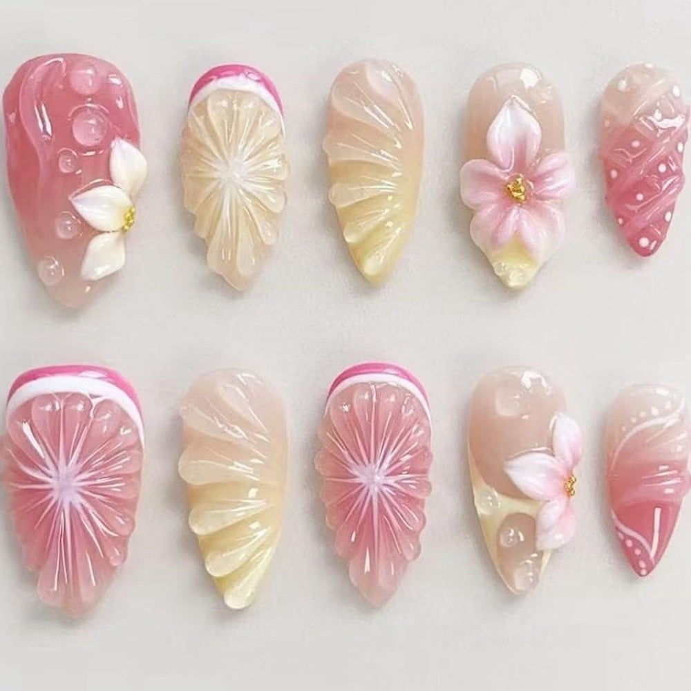 Artificial nails with 3D flower and fruit designs Bowlift