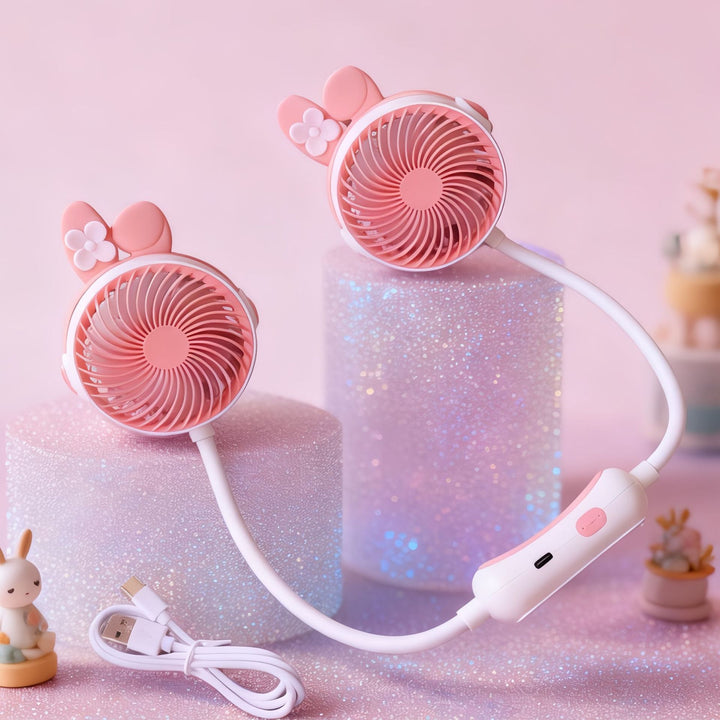 Women's Wearable Neck Fan with Dual Rotating Blades Bowlift