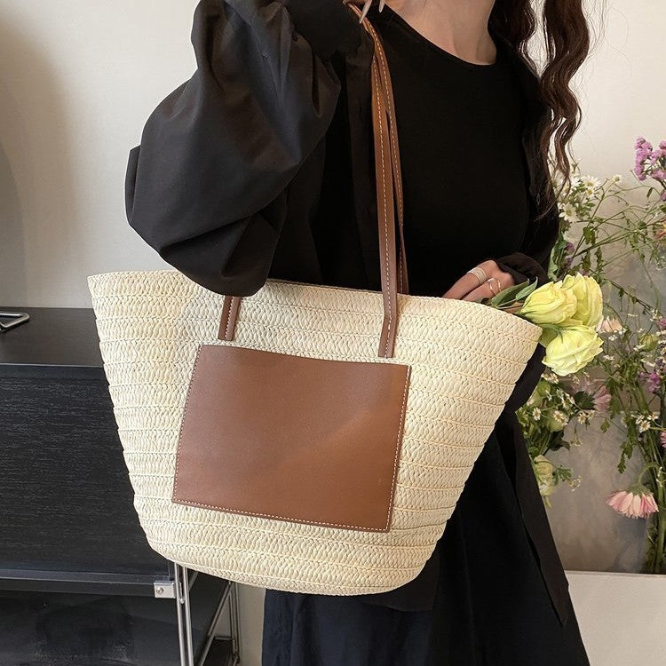 Trendy Rattan Bag with Leather Accents Bowlift