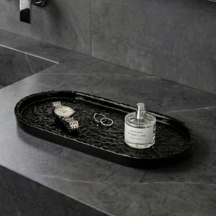 Large Oval Textured Ceramic Organizer Tray Bowlift