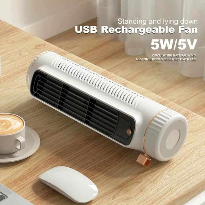 Unisex one size compact vertical desktop breeze tower fan with refillable mini reservoir, USB charging and sticker pack Bowlift