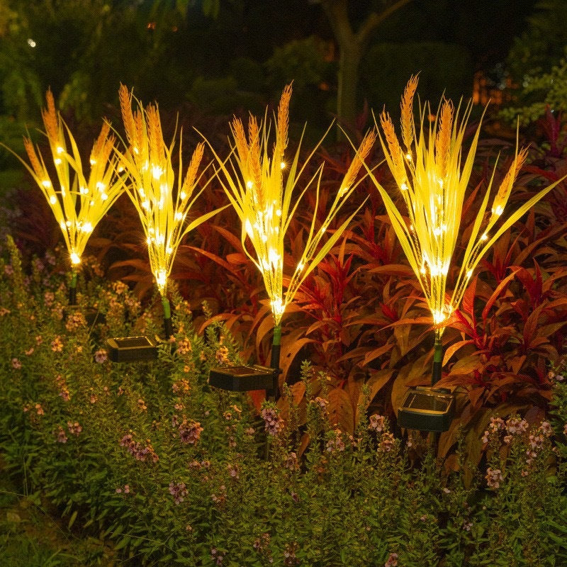 LED Illuminated Realistic Wheat Grass Garden Stake Lights Decorative Landscape Clusters Bowlift