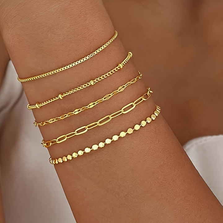Delicate Gold Chain Bracelet Set Bowlift