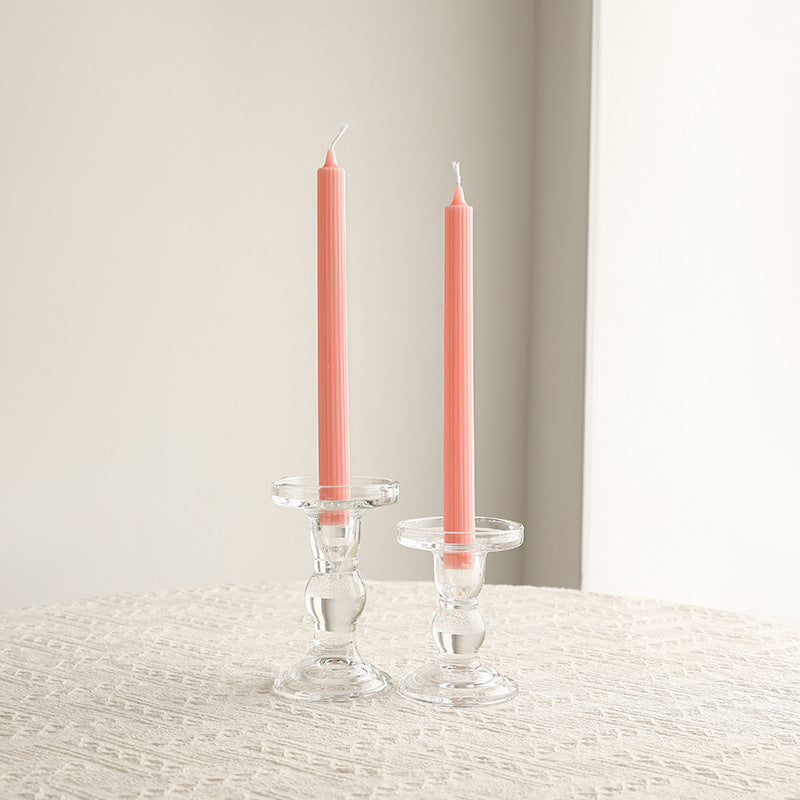 Crystal Glass Sculpted Stem Taper Candle Holders