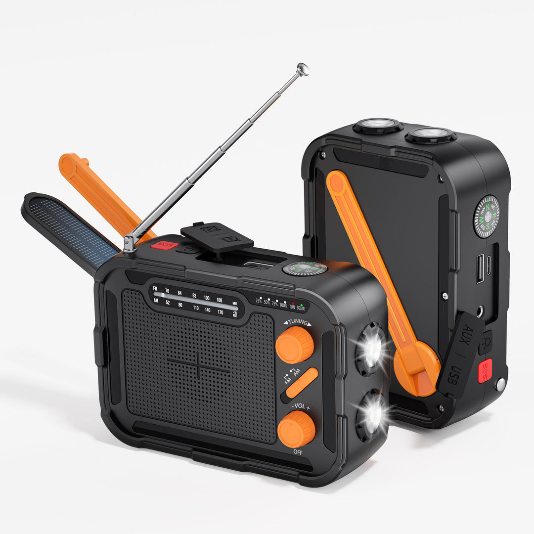 Multifunctional emergency radio with solar charger and flashlight Bowlift