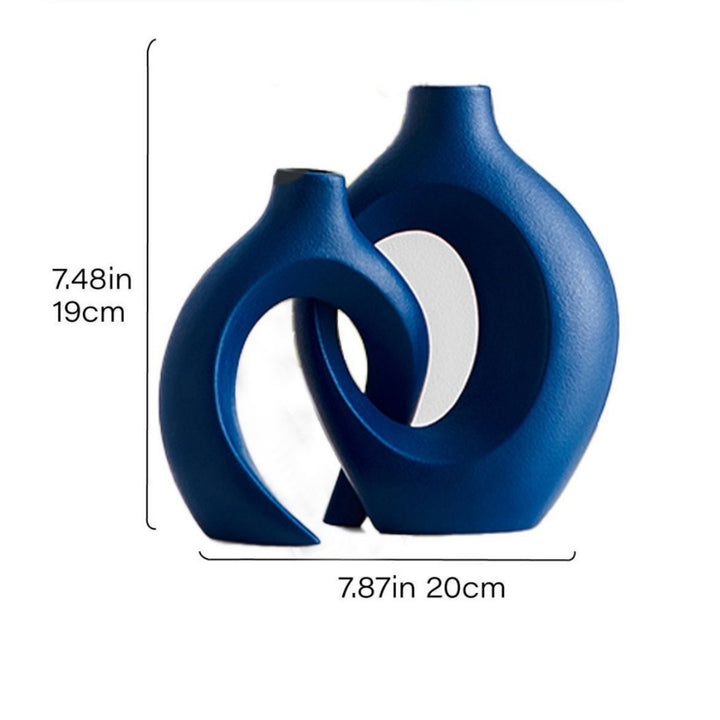 Modern Sculptural Hollow-Ring Ceramic Tabletop Vase Set With Minimalist Asymmetrical Silhouette