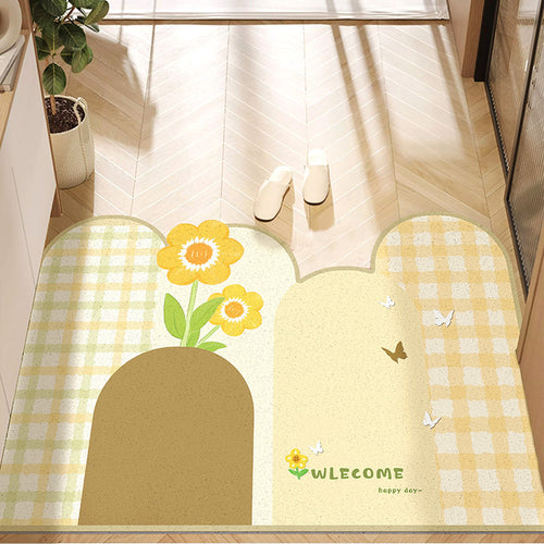 Cheerful Floral-Themed Welcome Mat