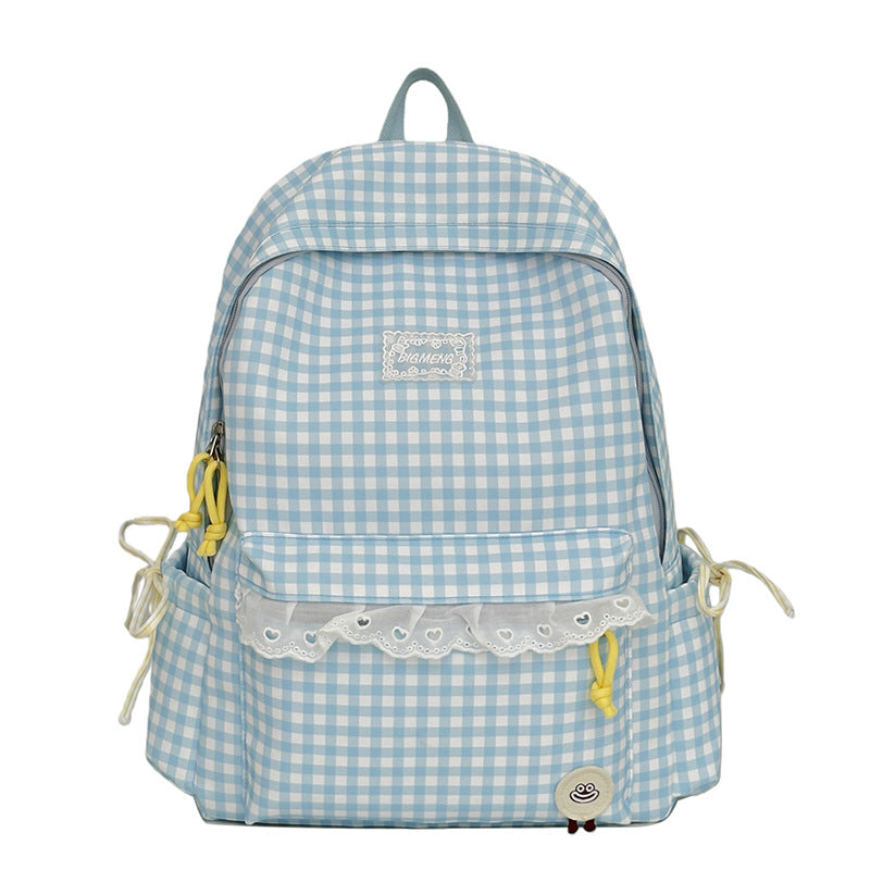 Cute Gingham Print Backpack Bowlift