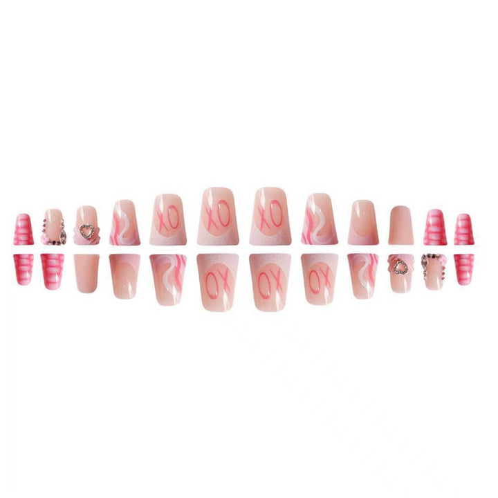Decorative Press-On Nail Design with Heart and Gem Accents Bowlift