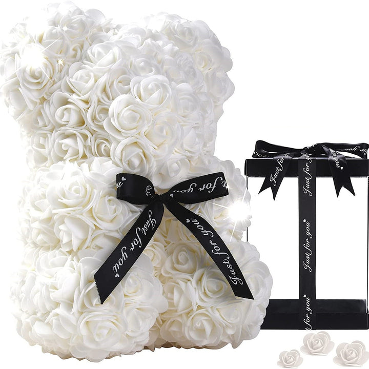 Handcrafted Foam Rose Teddy Bear Gift Sculpture With Satin Ribbon
