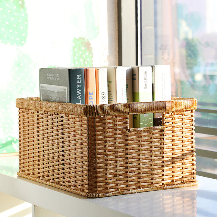 Handwoven Storage Basket with Cutout Handles Bowlift