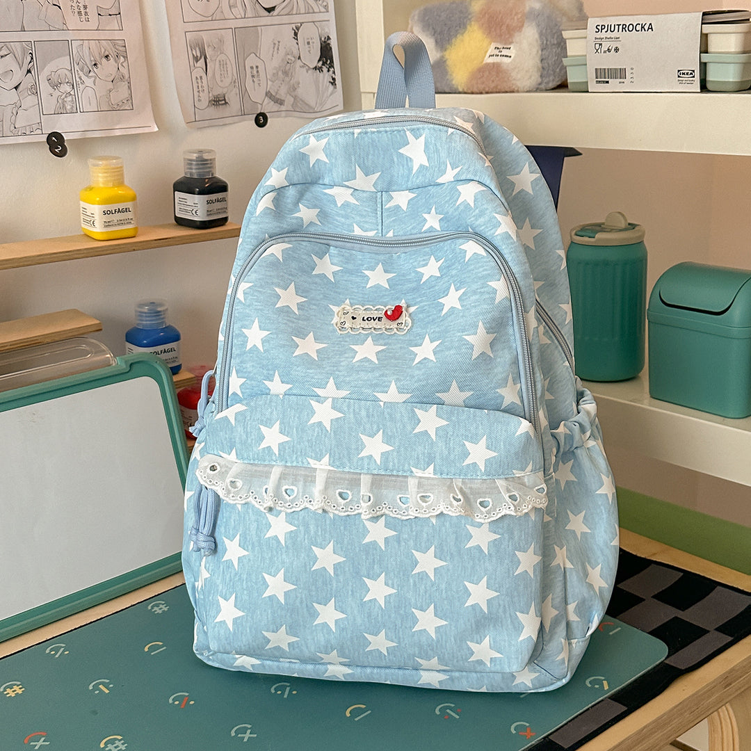 Trendy Star-Print School Backpack Bowlift