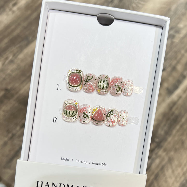 Artistic Press-On Nail Art Set with Watermelon Theme Bowlift