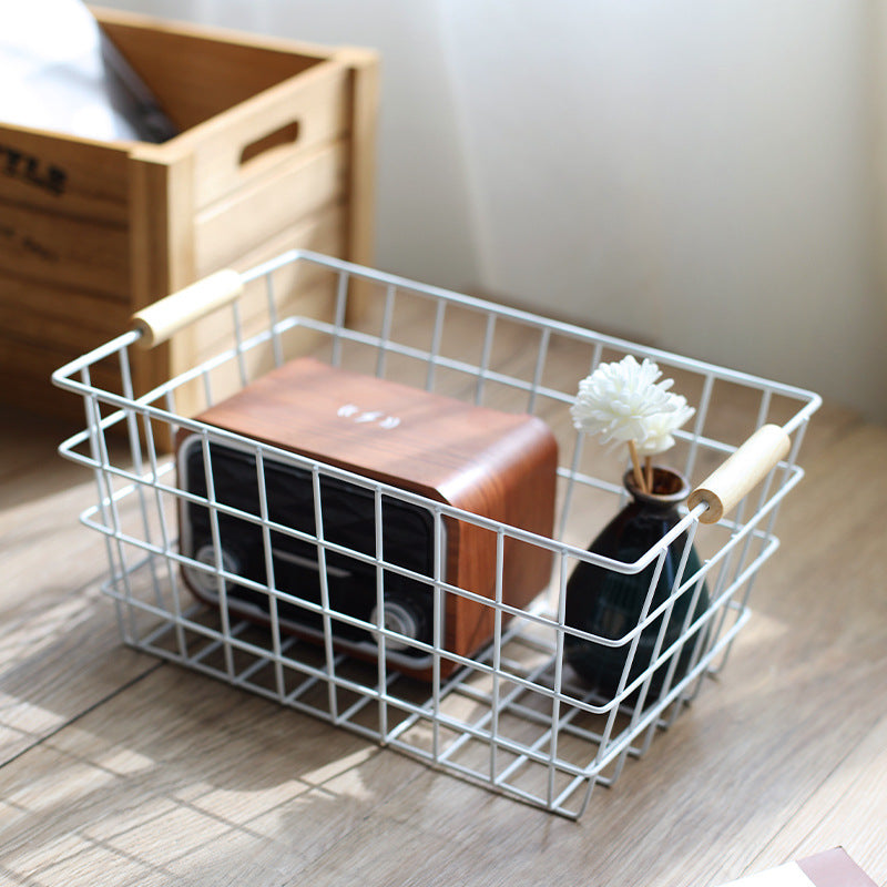 Unisex Wire Storage Basket with Ergonomic Wooden Handles Bowlift