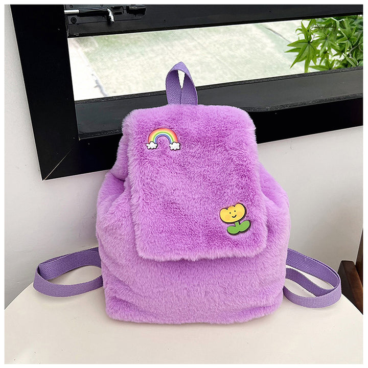 Plush Backpack with Colorful Appliqués Bowlift