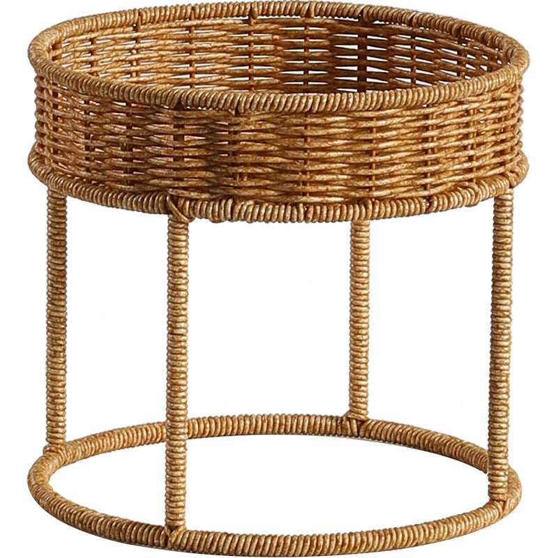 Unisex Modern Plant Stand with Woven Basket and Metal Frame Bowlift