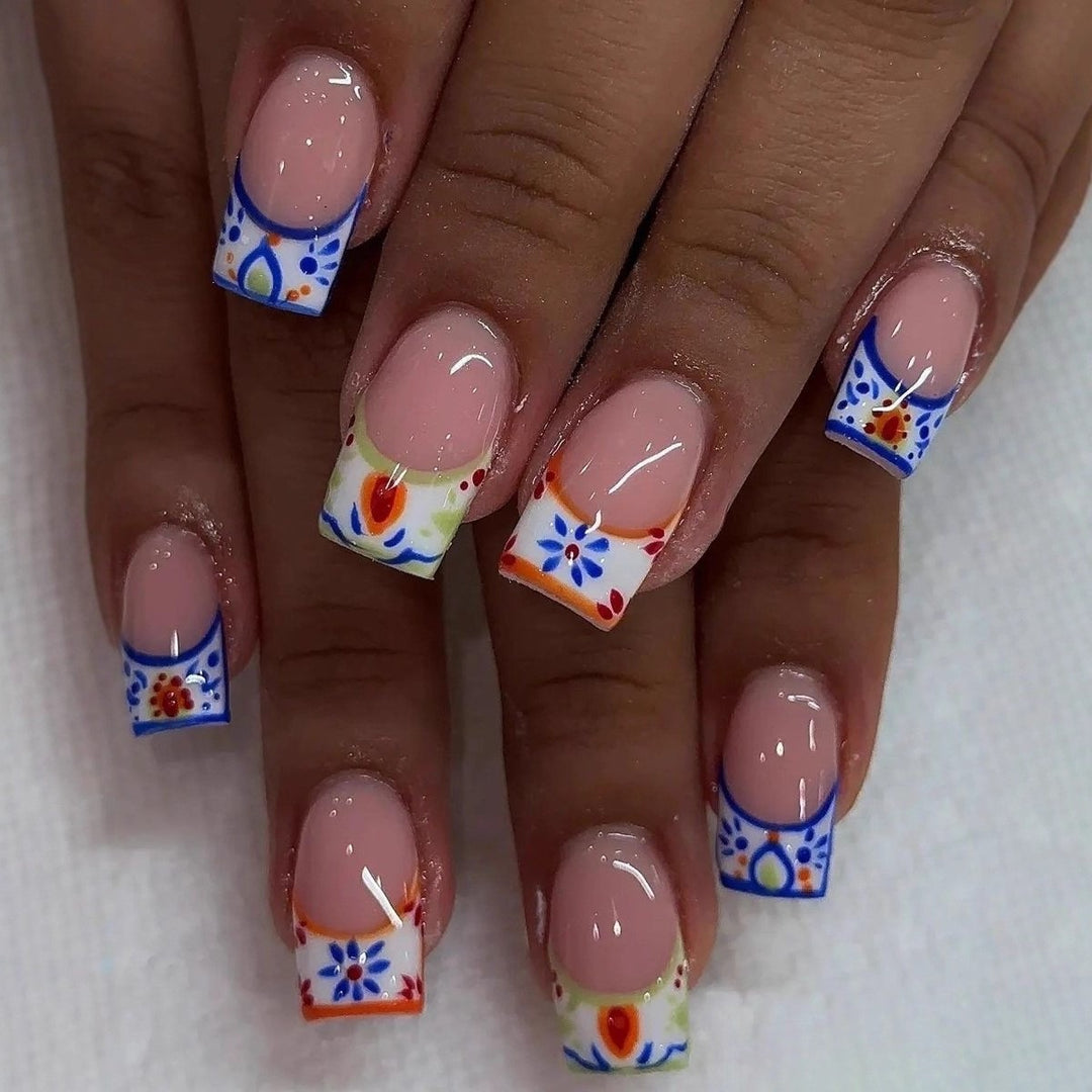 Artificial nails in elegant French tip design Bowlift