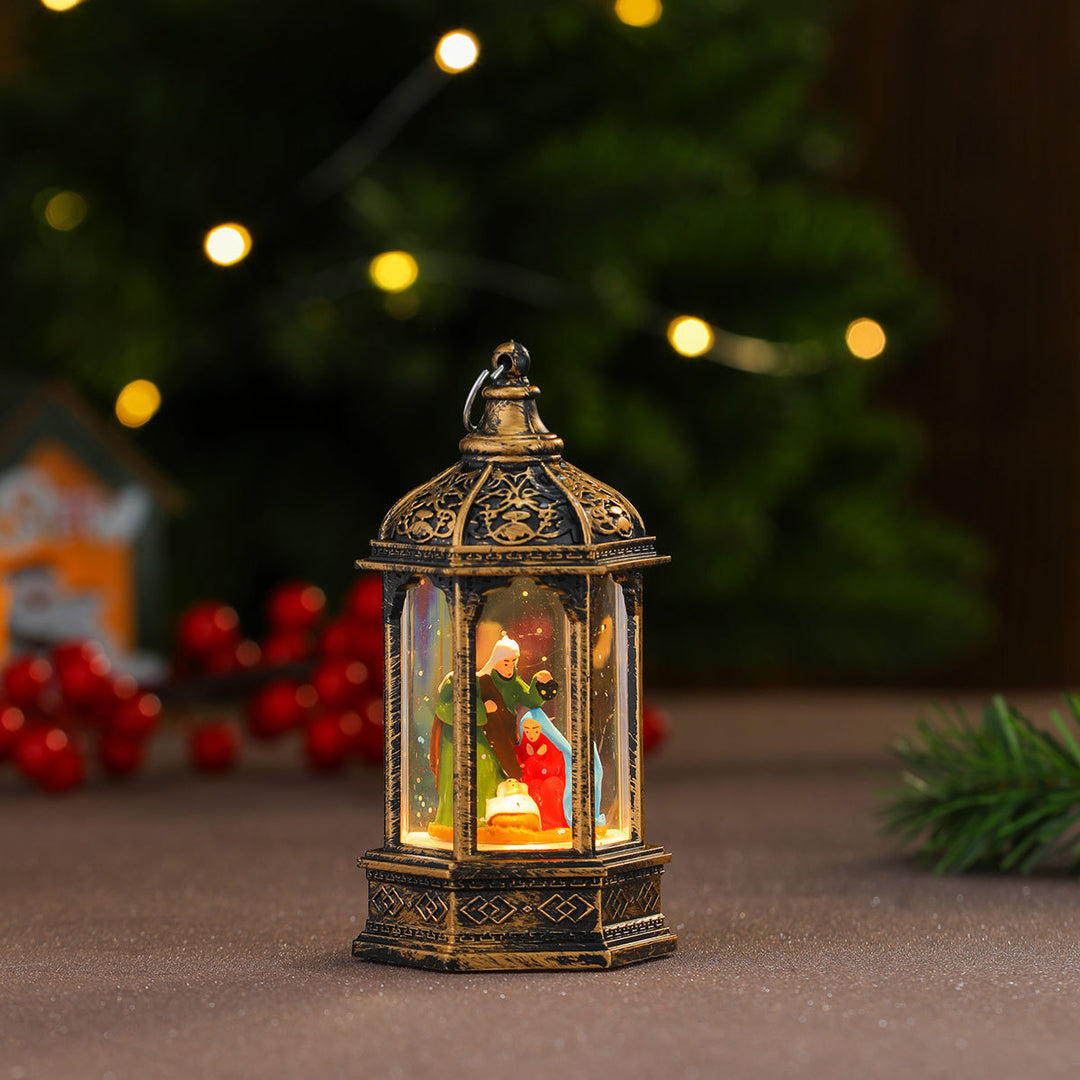 Decorative LED Lantern with Christmas Figurine Bowlift