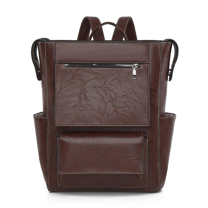 Multi-Pocket Genuine Leather Backpack Bowlift