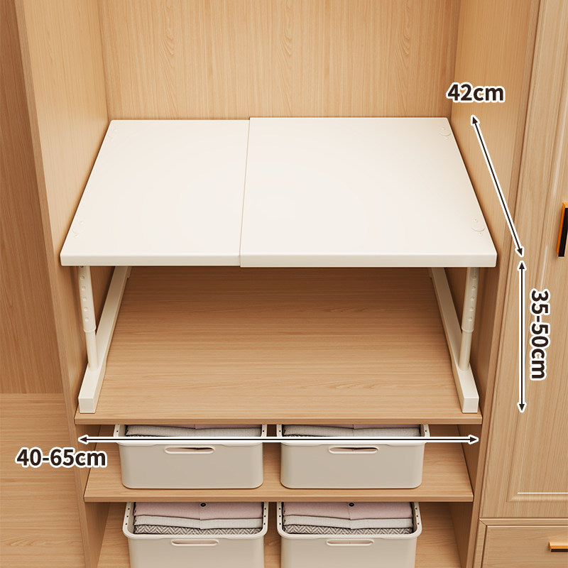 Expandable Space-Saving Closet Shelf Platform with Height-Adjustable Folding Brackets