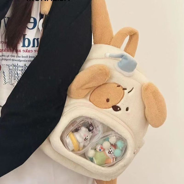 Plush Dog Backpack with Transparent Viewing Window Bowlift