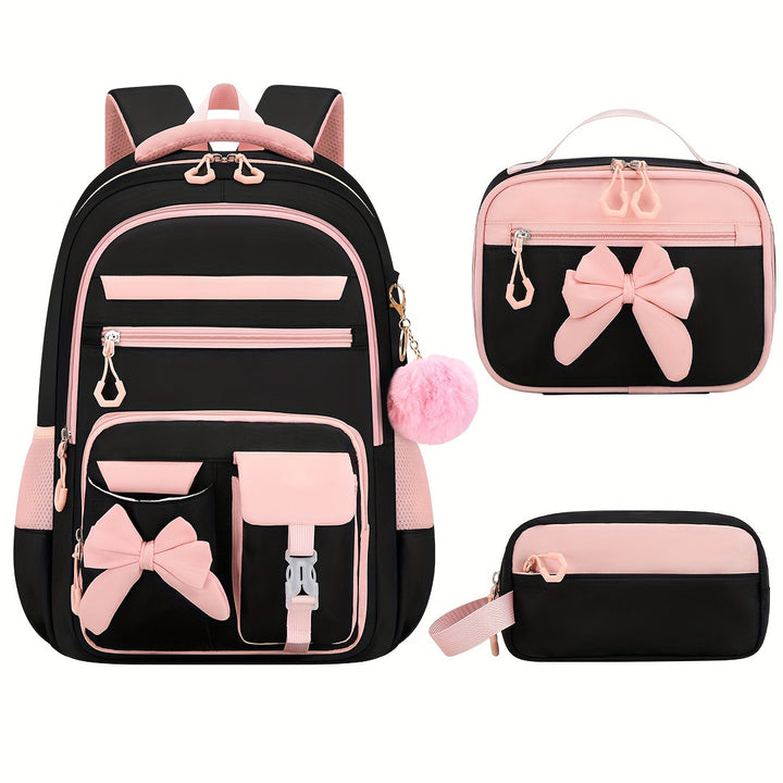 Cute Bow Design Backpack Set