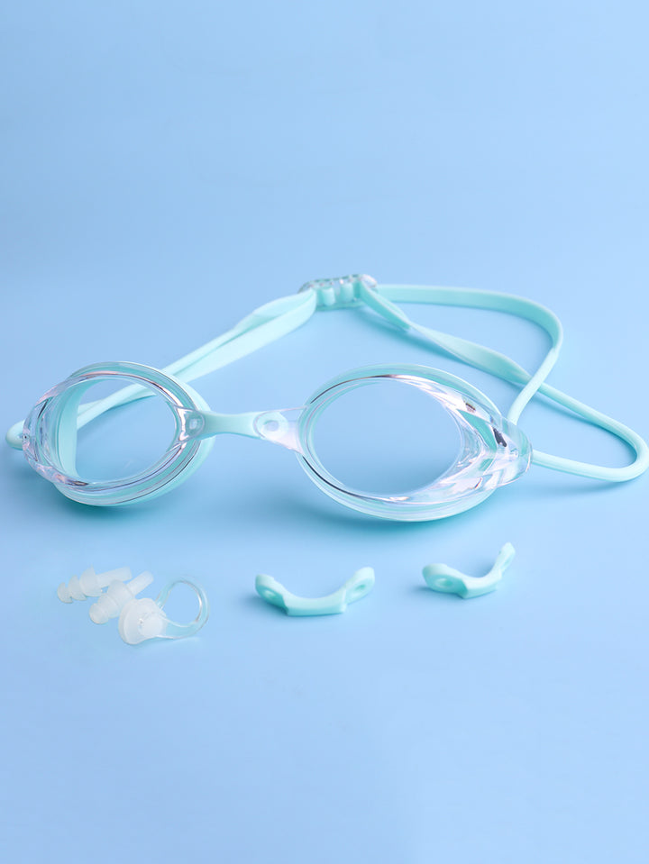 Swimming goggles with adjustable head strap and comfort nose piece Bowlift