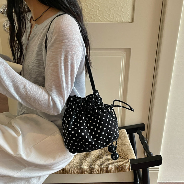 Playful Polka Dot Drawstring Crossbody Bag Bowlift