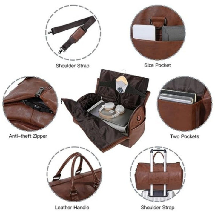 Premium Leather Weekender Duffle Bag Bowlift