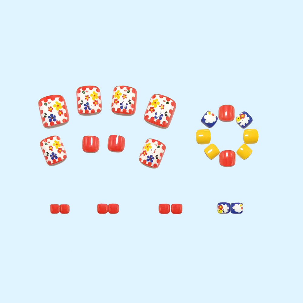 Artificial nail set with colorful floral pattern Bowlift