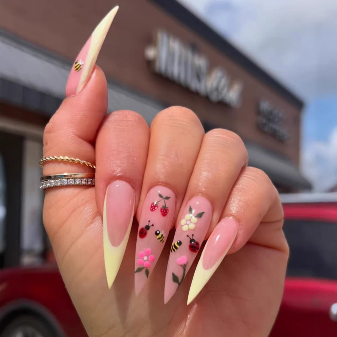 Artificial nail set with colorful spring design and elegant tips Bowlift