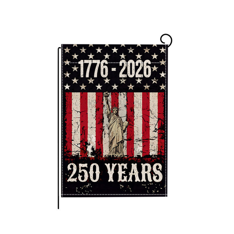 Distressed Vintage American Flag Garden Banner With Statue Of Liberty Motif Double-Sided Polyester